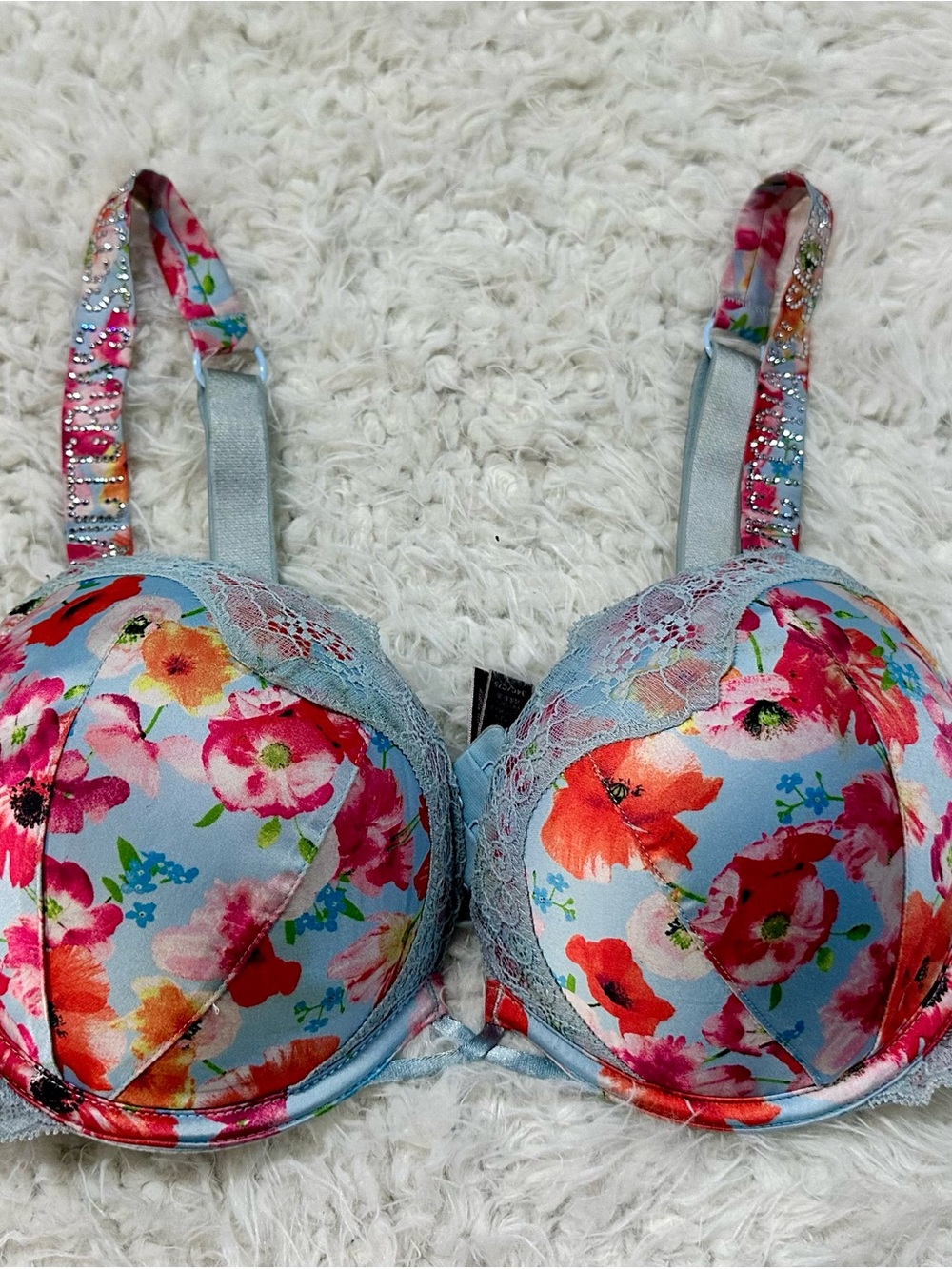 Victoria's Secret Bombshell Floral Rhinestone add 2 cups Push-Up Bra